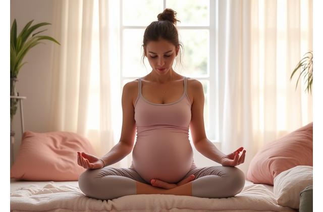 Femme enceinte faisant du yoga prénatal